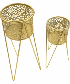 Support de vase en métal doré avec sculptures irrégulières - Ensemble de 2 pcs