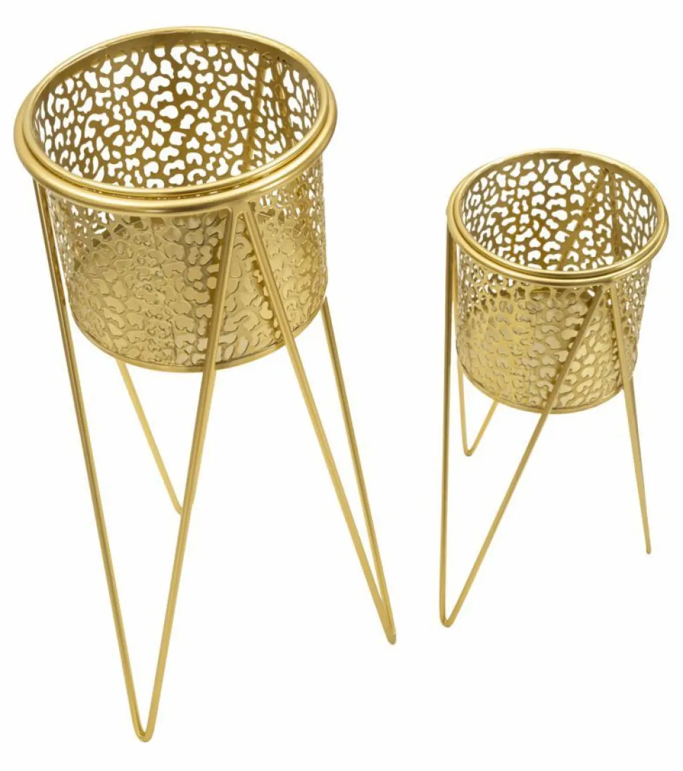 Support de vase en métal doré avec sculptures irrégulières - Ensemble de 2 pcs