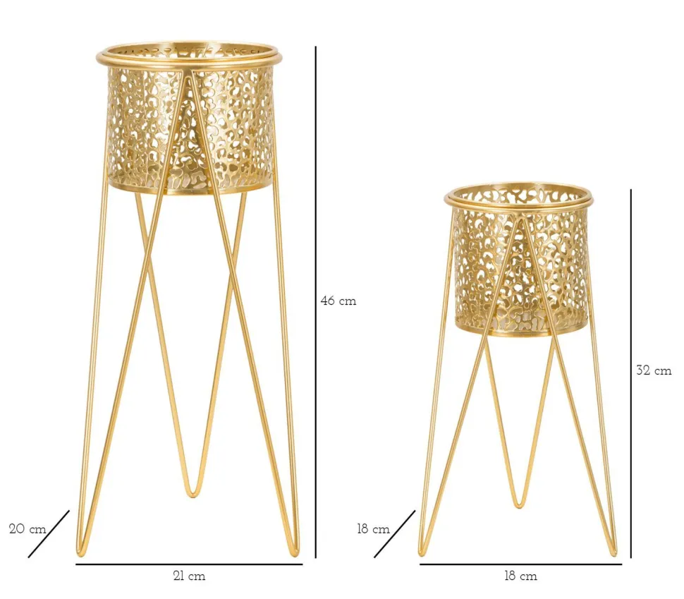 Support de vase en métal doré avec sculptures irrégulières - Ensemble de 2 pcs