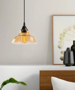 Suspension dôme Salerno D20cm Métal Noir et Verre Ambré foncé