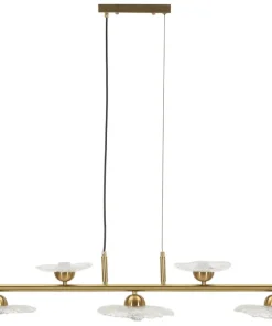 Suspension Emily 5 lumières métal doré et verre transparent