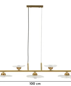 Suspension Emily 5 lumières métal doré et verre transparent