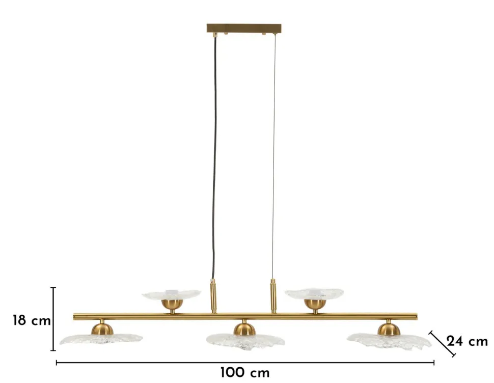 Suspension Emily 5 lumières métal doré et verre transparent