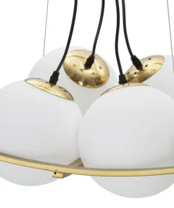 Suspension géométrique JAPON métal doré et verre blanc