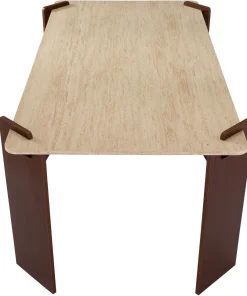 Table à manger au design Art Déco Cezanne 80x190cm Effet travertin Beige et Bois foncé