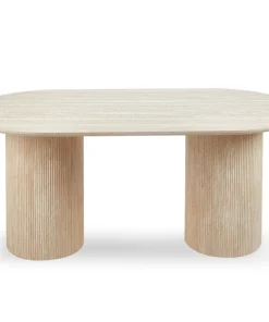Table à manger moderne 90x180cm avec pieds style colonnes Gwendoline Effet travertin Beige