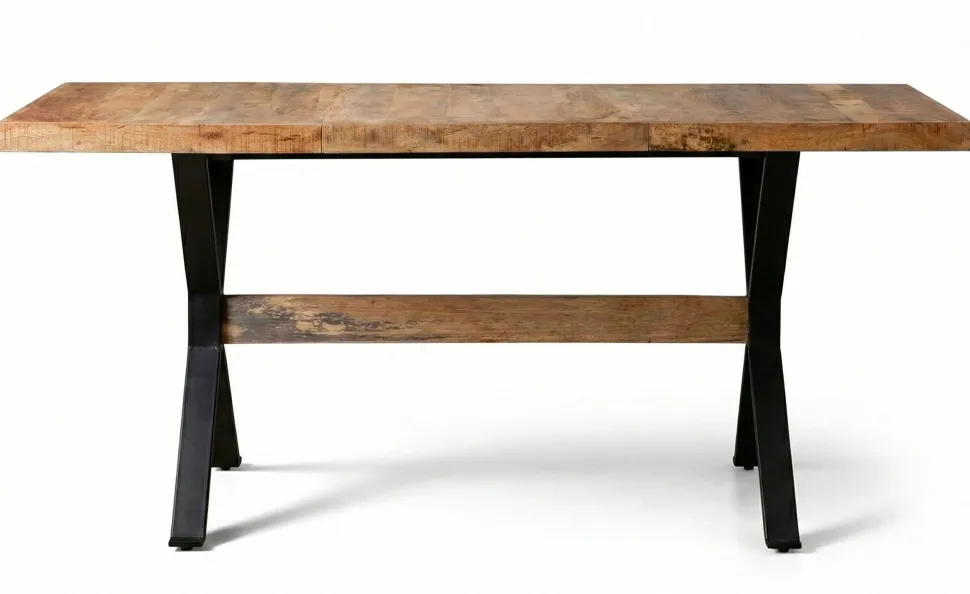 Table à manger rectangulaire style industriel 150cm Rustica Bois de manguier et Métal Noir