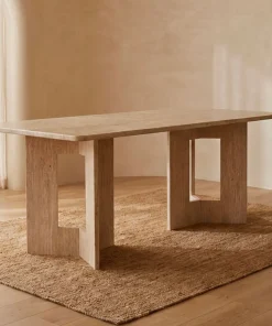 Table à manger rectangulaire Roselia 90x180cm Effet travertin Beige