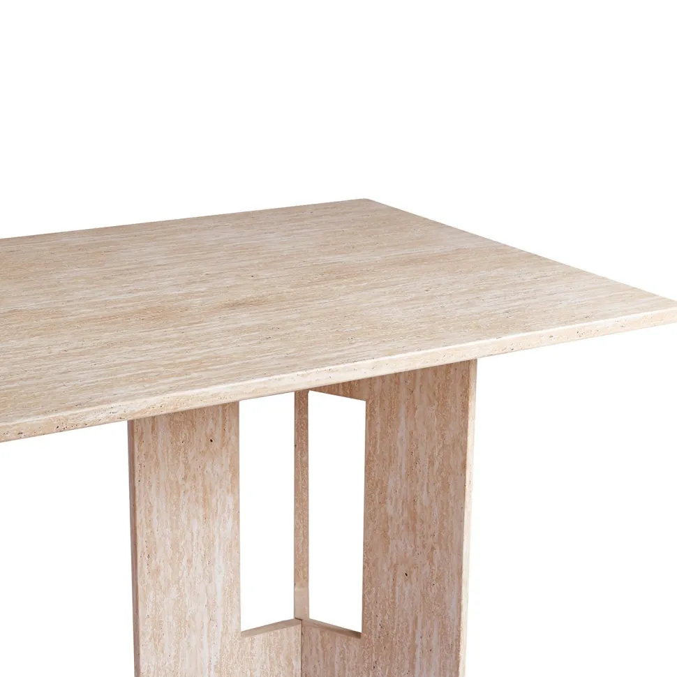 Table à manger rectangulaire Roselia 90x180cm Effet travertin Beige