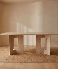 Table à manger rectangulaire Roselia 90x180cm Effet travertin Beige