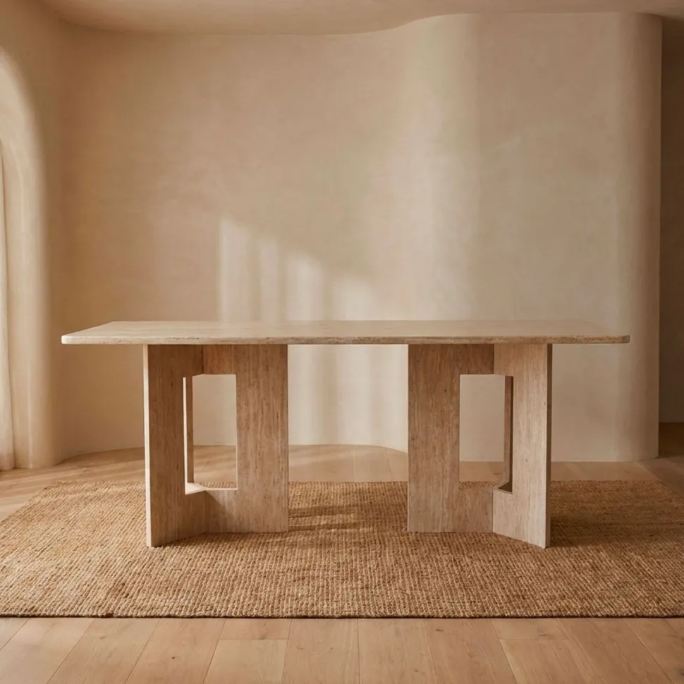 Table à manger rectangulaire Roselia 90x180cm Effet travertin Beige