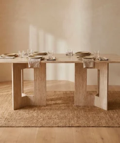 Table à manger rectangulaire Roselia 90x180cm Effet travertin Beige