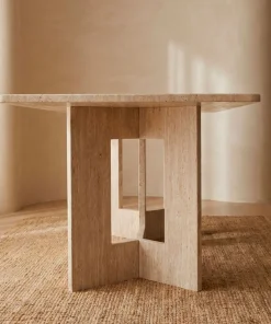 Table à manger rectangulaire Roselia 90x180cm Effet travertin Beige