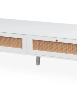 Table basse 2 tiroirs avec cannage Dalgora L120cm Blanc