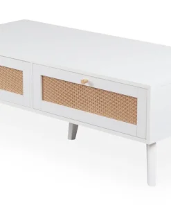 Table basse 2 tiroirs avec cannage Dalgora L120cm Blanc
