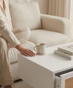 Table basse 2 tiroirs avec cannage Dalgora L120cm Blanc