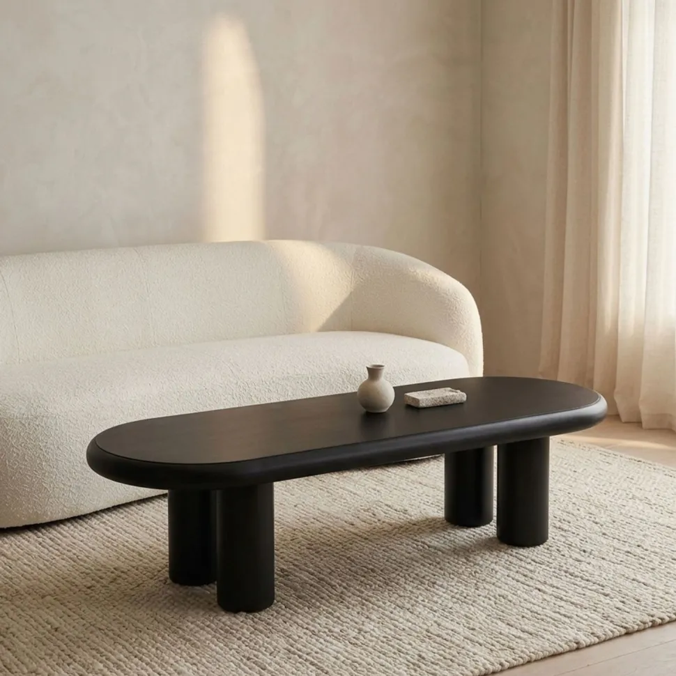Table basse arrondie 160cm avec pieds colonnes Roady Noir