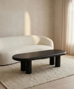 Table basse arrondie 160cm avec pieds colonnes Roady Noir