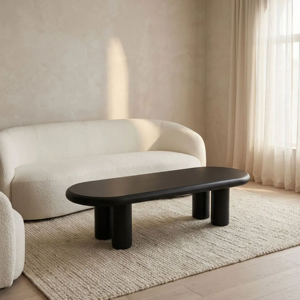Table basse arrondie 160cm avec pieds colonnes Roady Noir