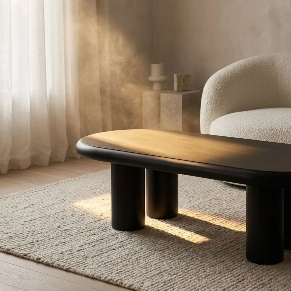 Table basse arrondie 160cm avec pieds colonnes Roady Noir