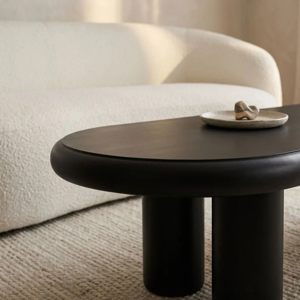 Table basse arrondie 160cm avec pieds colonnes Roady Noir