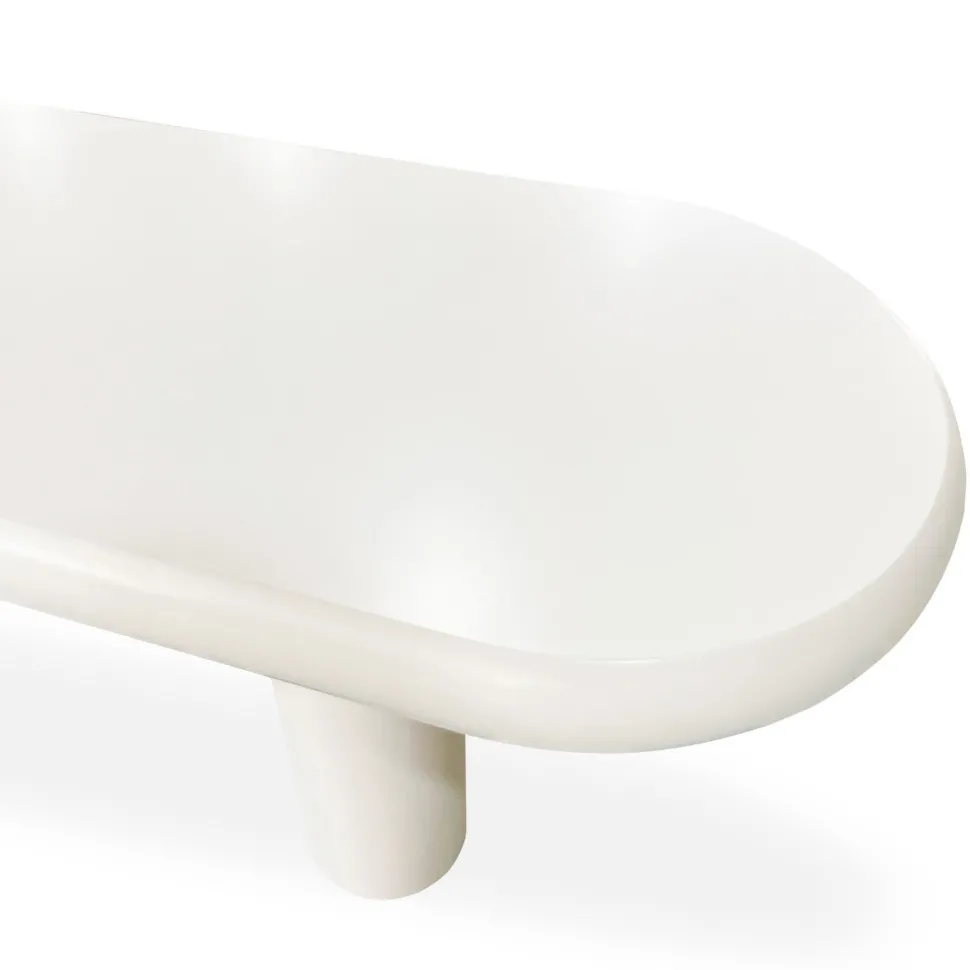 Table basse arrondie 160cm avec pieds colonnes Roady Crème