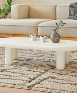 Table basse arrondie 160cm avec pieds colonnes Roady Crème