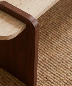 Table basse au design Art Déco Cezanne 60x120cm Effet travertin Beige et Bois foncé
