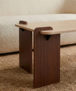 Table basse au design Art Déco Cezanne 60x120cm Effet travertin Beige et Bois foncé