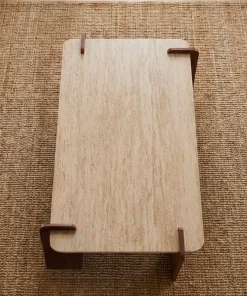 Table basse au design Art Déco Cezanne 60x120cm Effet travertin Beige et Bois foncé