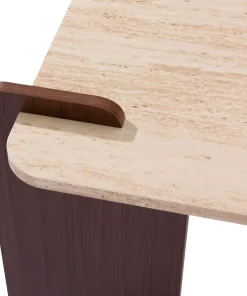Table basse au design Art Déco Cezanne 60x120cm Effet travertin Beige et Bois foncé