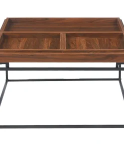 Table basse carrée avec plateau compartimenté réversible 80x80cm Duplix Bois Noisette