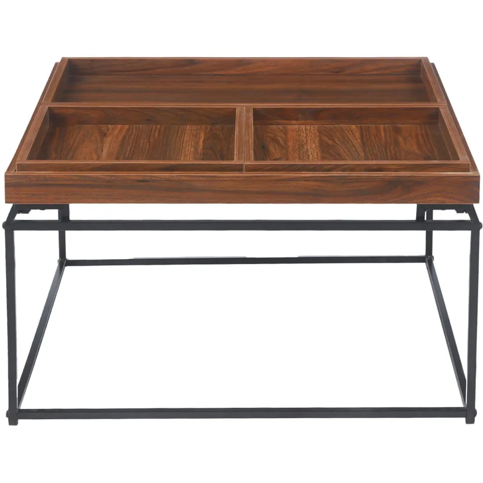 Table basse carrée avec plateau compartimenté réversible 80x80cm Duplix Bois Noisette