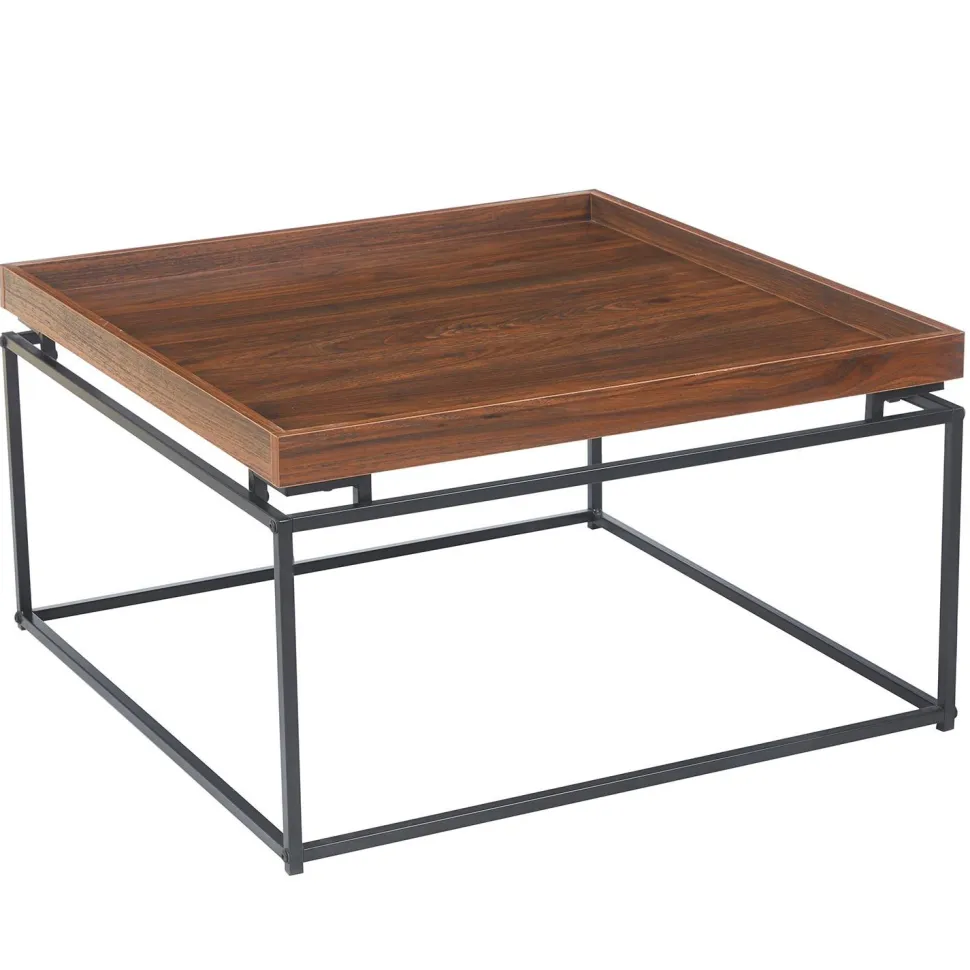 Table basse carrée avec plateau compartimenté réversible 80x80cm Duplix Bois Noisette
