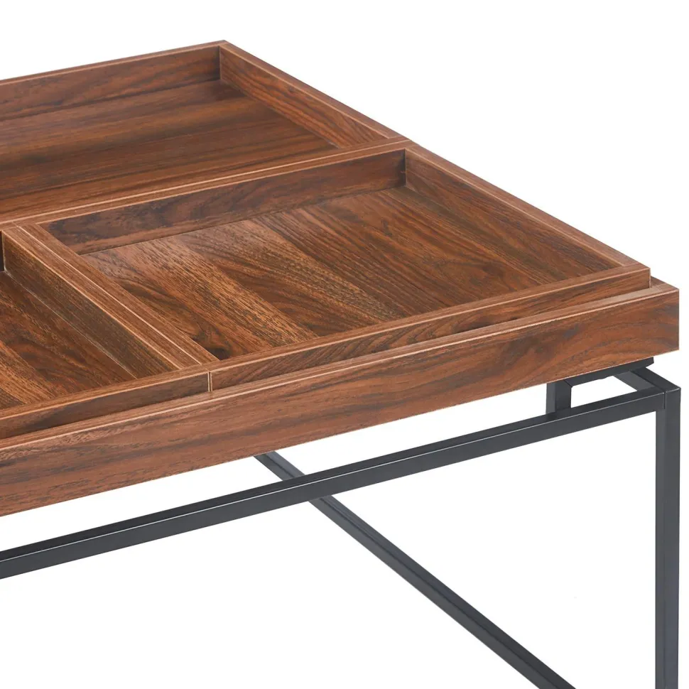 Table basse carrée avec plateau compartimenté réversible 80x80cm Duplix Bois Noisette