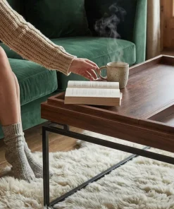 Table basse carrée avec plateau compartimenté réversible 80x80cm Duplix Bois Noisette
