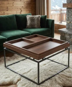 Table basse carrée avec plateau compartimenté réversible 80x80cm Duplix Bois Noisette