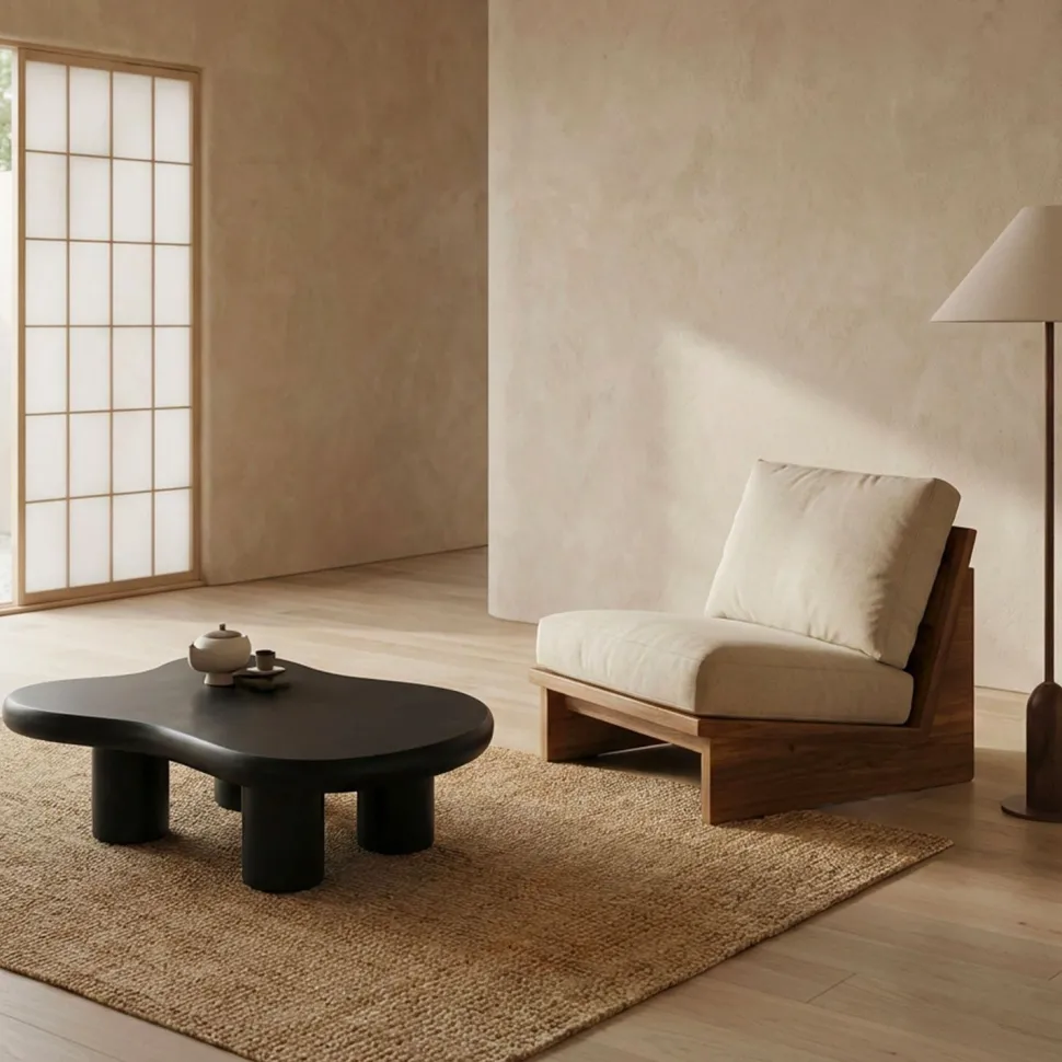 Table basse forme courbes naturelles Valdo 69x100cm Noir
