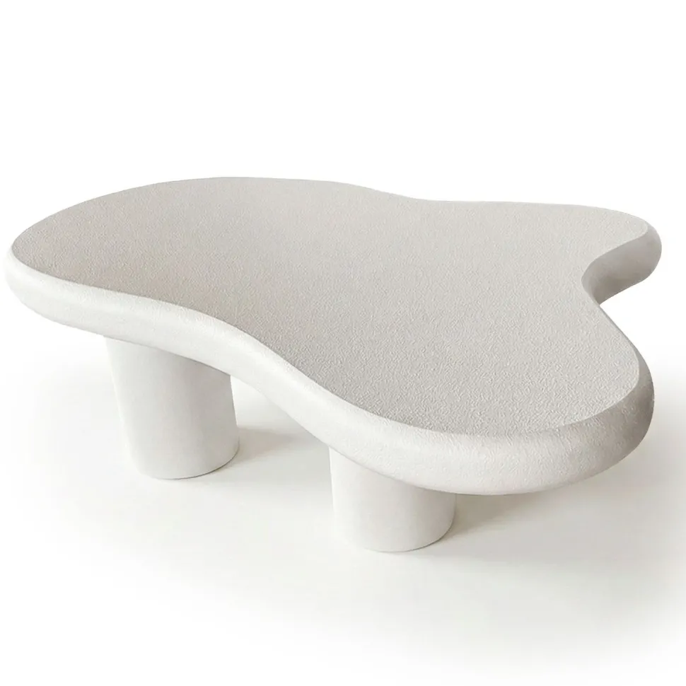 Table basse forme courbes naturelles Valdo 69x100cm Blanc texturé