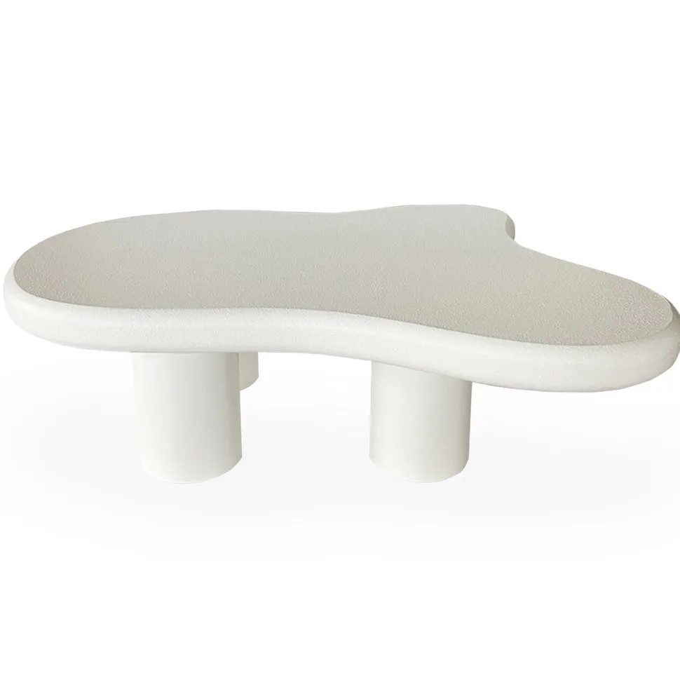 Table basse forme courbes naturelles Valdo 69x100cm Blanc texturé