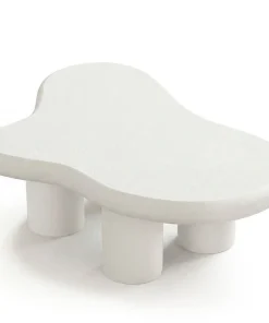 Table basse forme courbes naturelles Valdo 69x100cm Blanc texturé