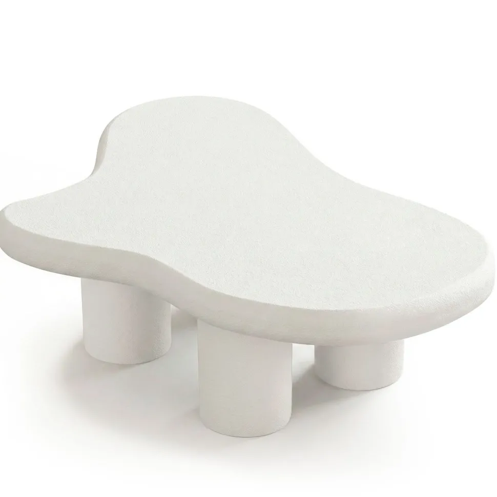 Table basse forme courbes naturelles Valdo 69x100cm Blanc texturé