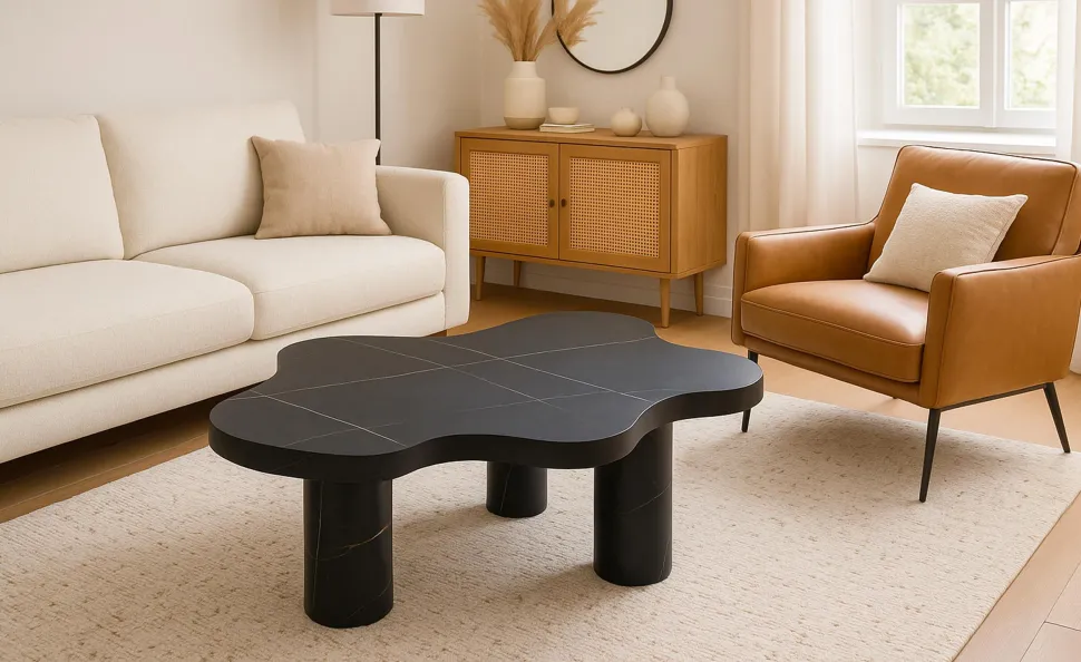 Table basse forme nuage 69x100cm Lagoon Effet Marbre Noir