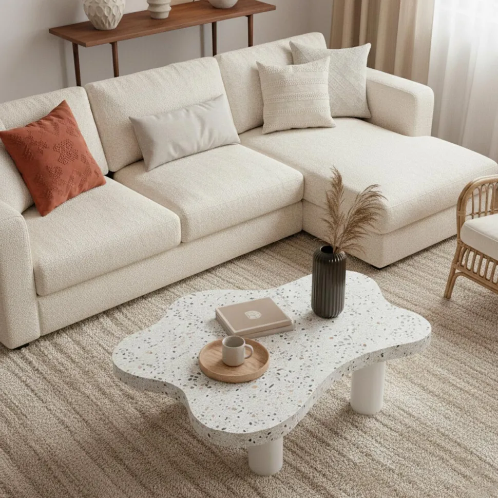 Table basse forme nuage 69x100cm Lagoon Effet Terrazzo