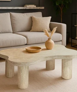 Table basse forme nuage 69x100cm Lagoon Effet Travertin Beige