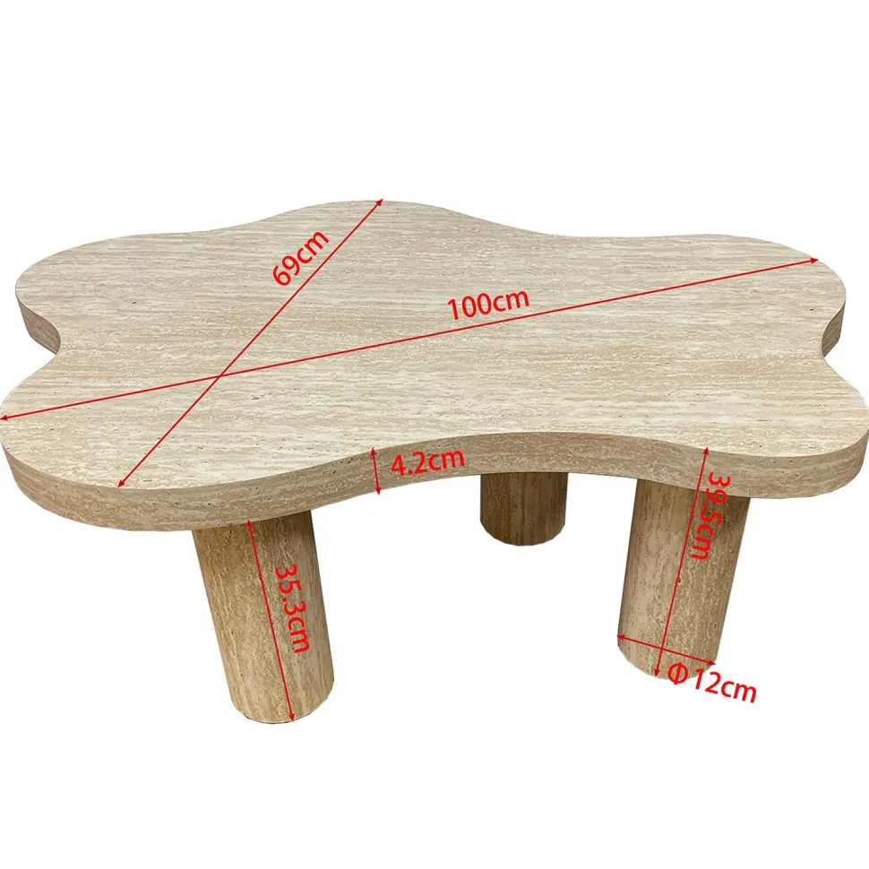 Table basse forme nuage 69x100cm Lagoon Effet Travertin Beige