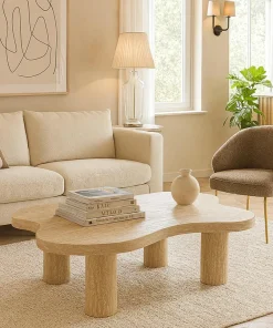 Table basse forme nuage 69x100cm Lagoon Effet Travertin Beige