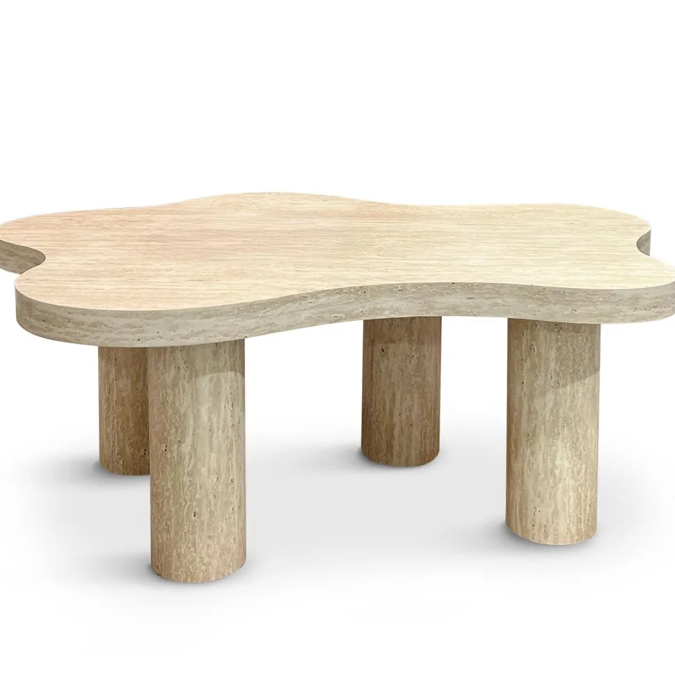 Table basse forme nuage 69x100cm Lagoon Effet Travertin Beige