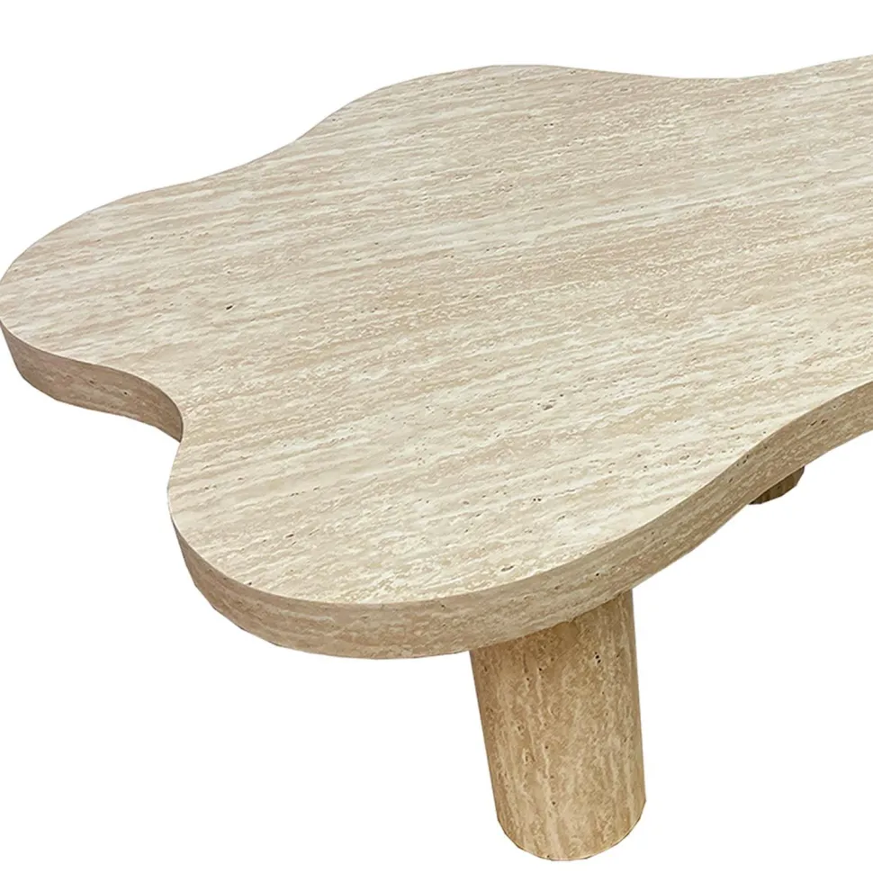 Table basse forme nuage 69x100cm Lagoon Effet Travertin Beige