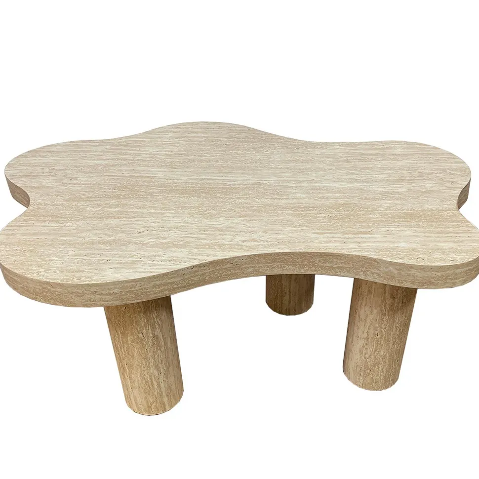Table basse forme nuage 69x100cm Lagoon Effet Travertin Beige